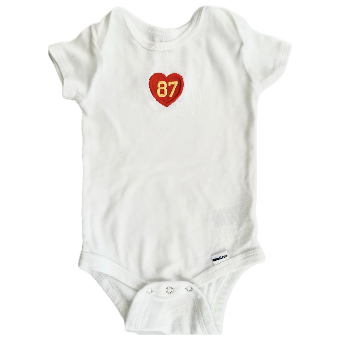#87 Heart White Short Sleeve Baby Onesie
