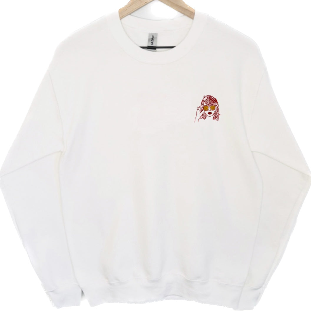 Taylor Embroidered White Crewneck Sweatshirt