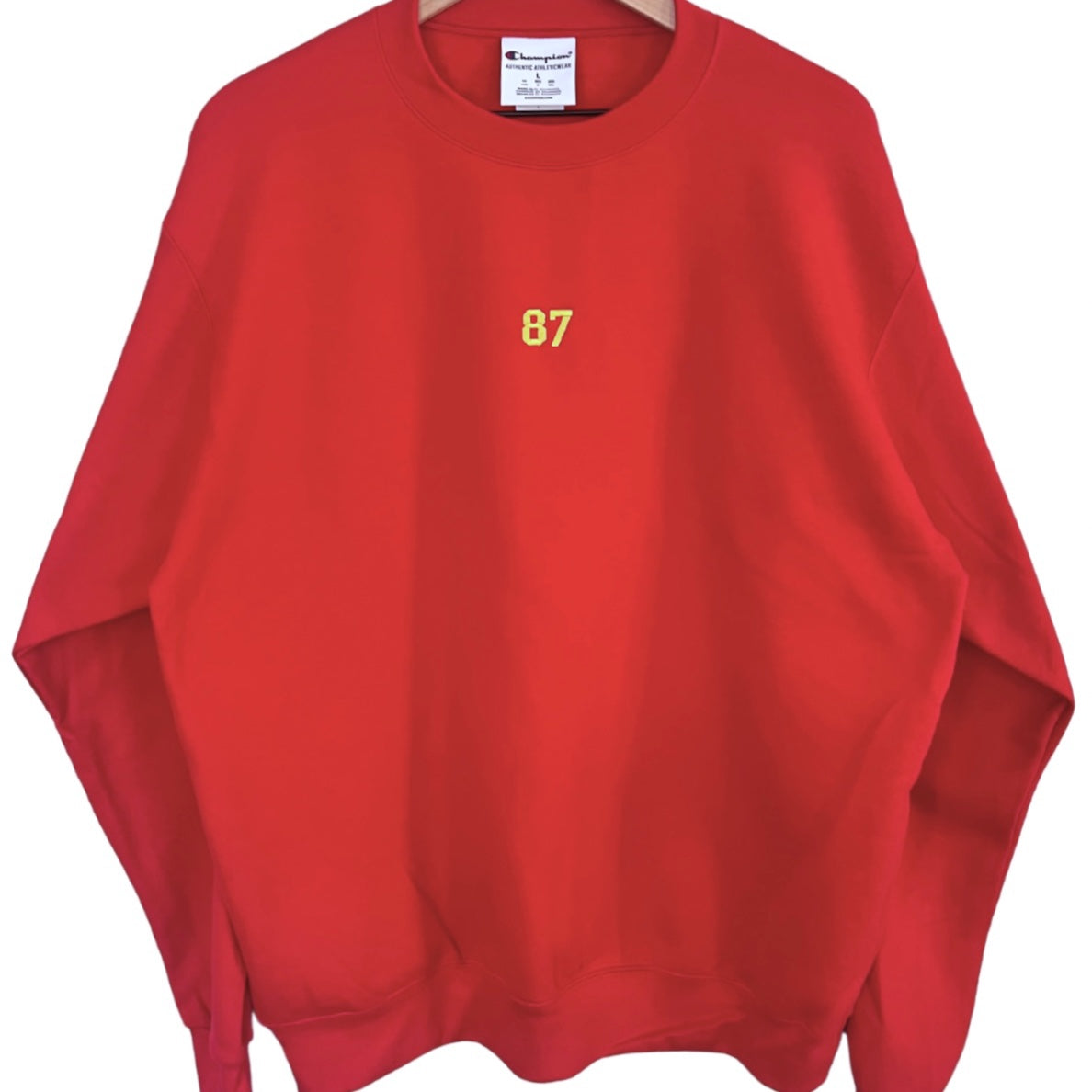 #87 Embroidered Red Crewneck Sweatshirt