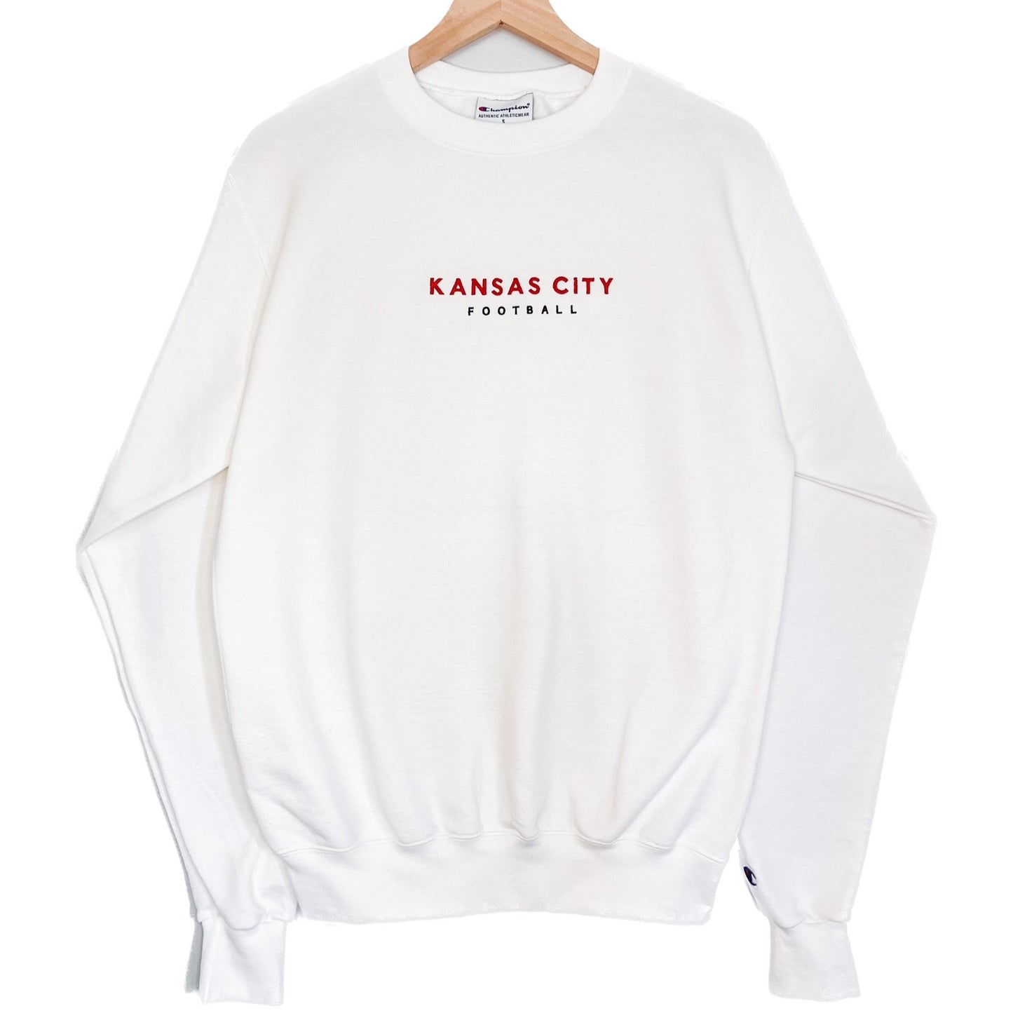 Kansas City Football Embroidered White Crewneck Sweatshirt