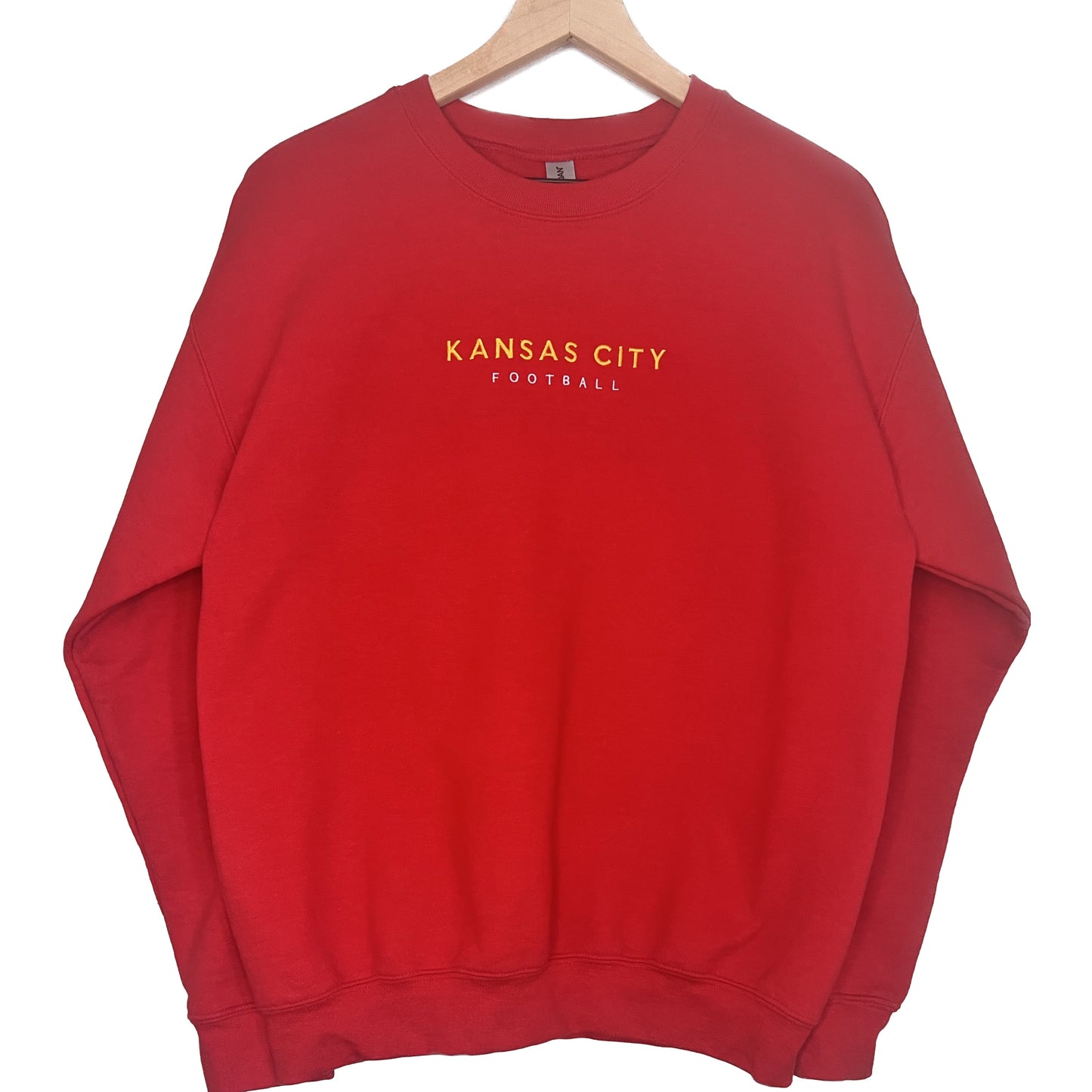 Kansas City Football Embroidered Red Crewneck Sweatshirt