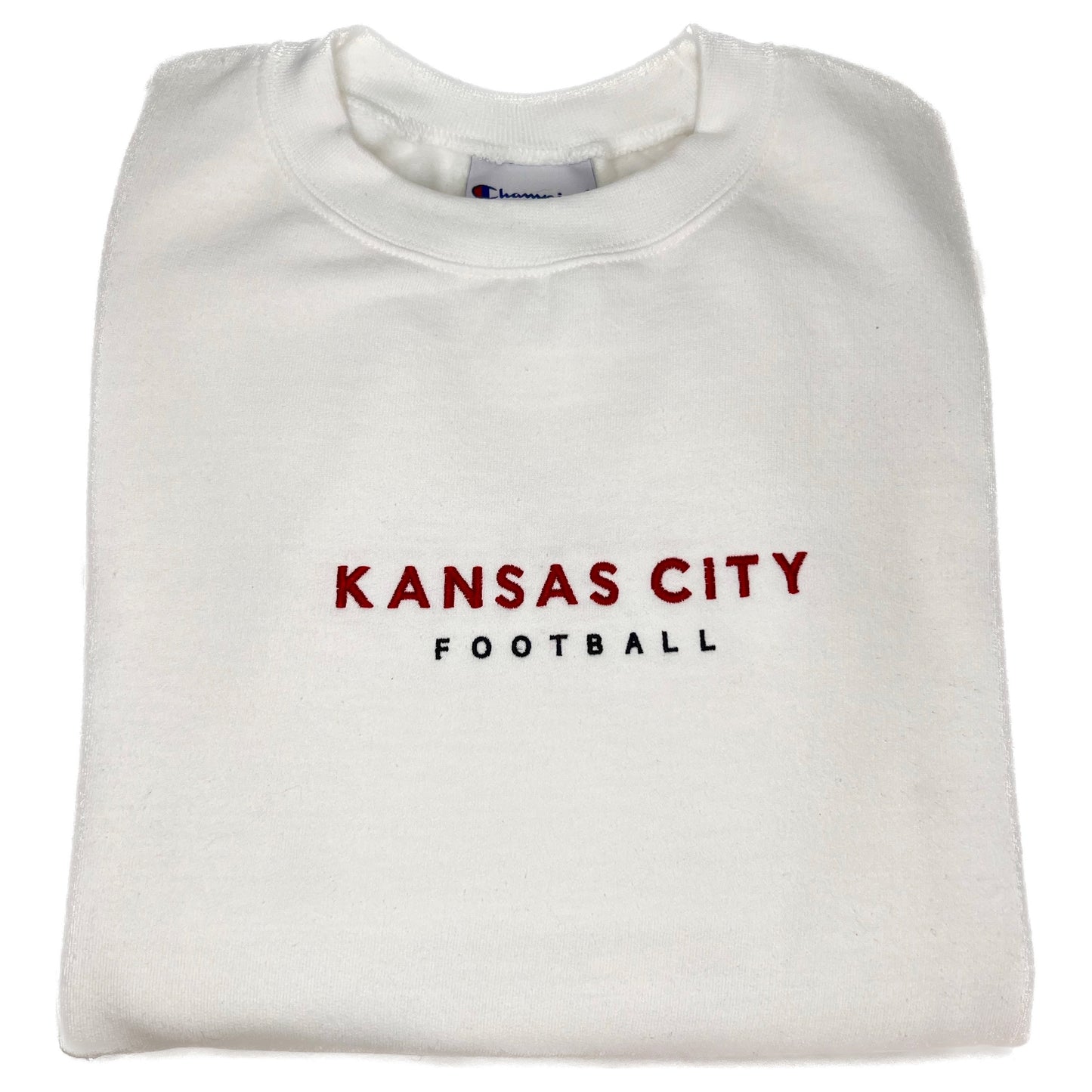 Kansas City Football Embroidered White Crewneck Sweatshirt