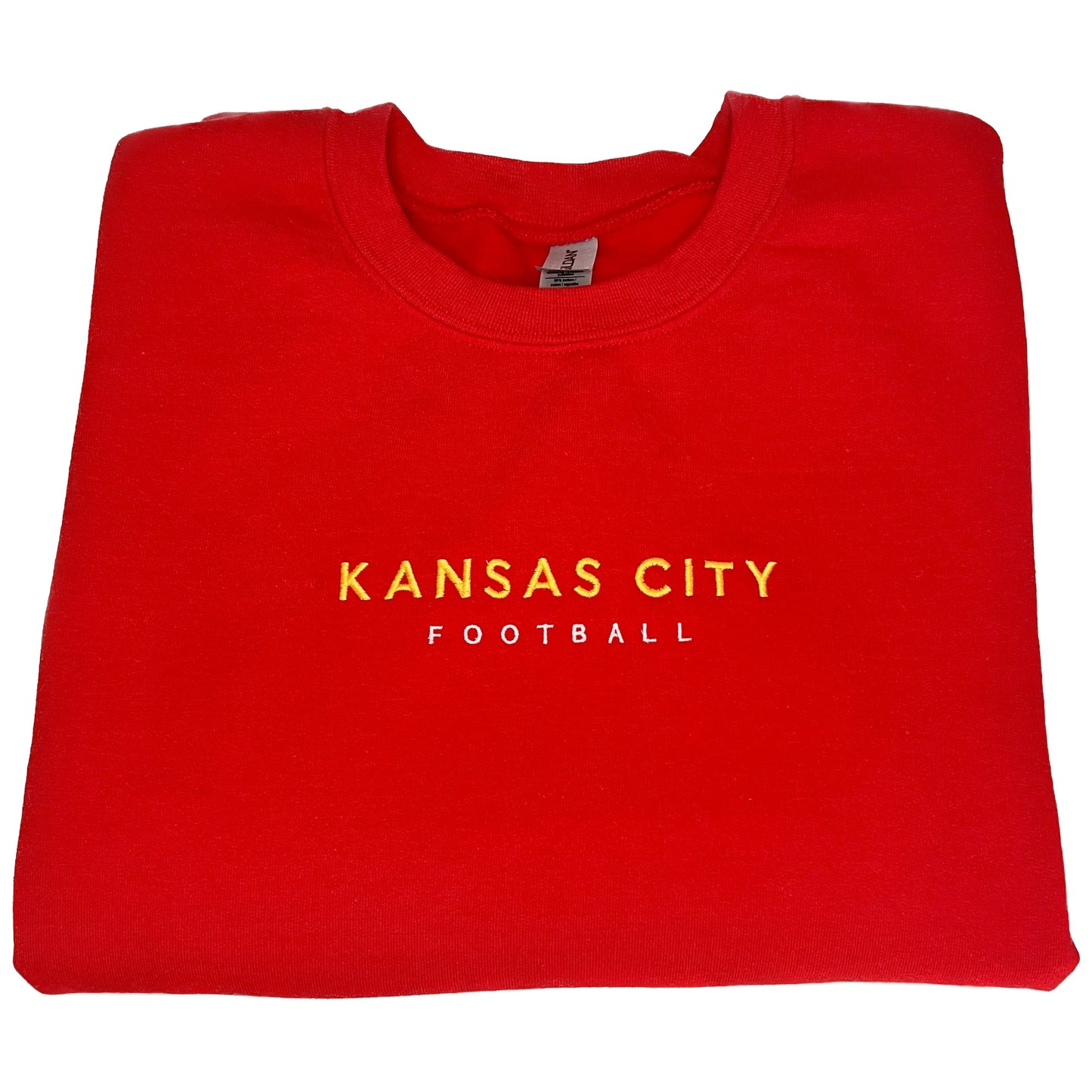 Kansas City Football Embroidered Red Crewneck Sweatshirt