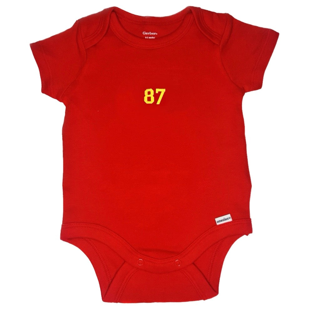 #87 Red Short Sleeve Baby Onesie