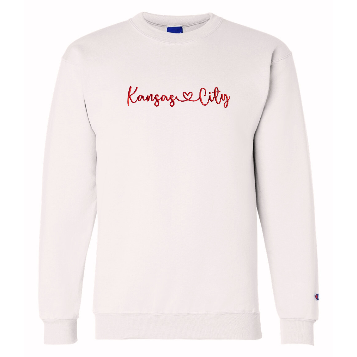 Kansas City Heart Embroidered White Crewneck Sweatshirt