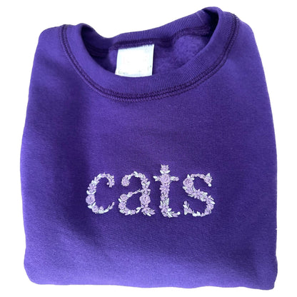 K State Cats Floral Font Embroidered Purple Crewneck Sweatshirt