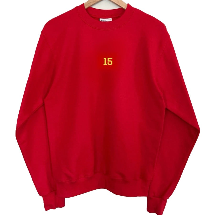 #15 Embroidered Red Crewneck Sweatshirt