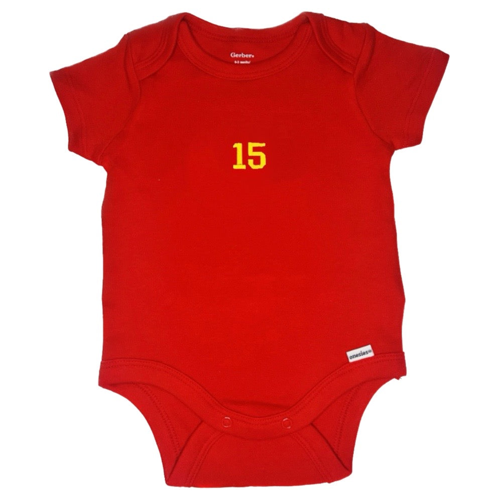 #15 Red Short Sleeve Baby Onesie