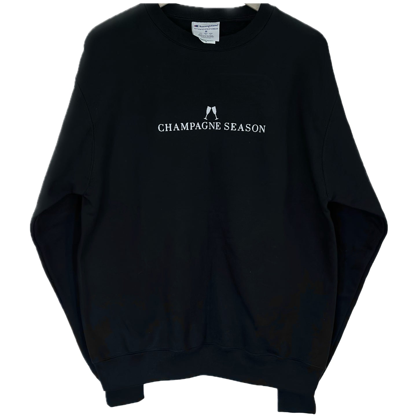 Champagne Season Embroidered Black Crewneck Sweatshirt